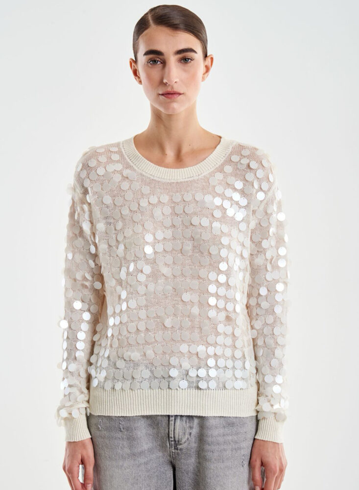 Enza Sequin Cardigan (Ecru) - Vicolo