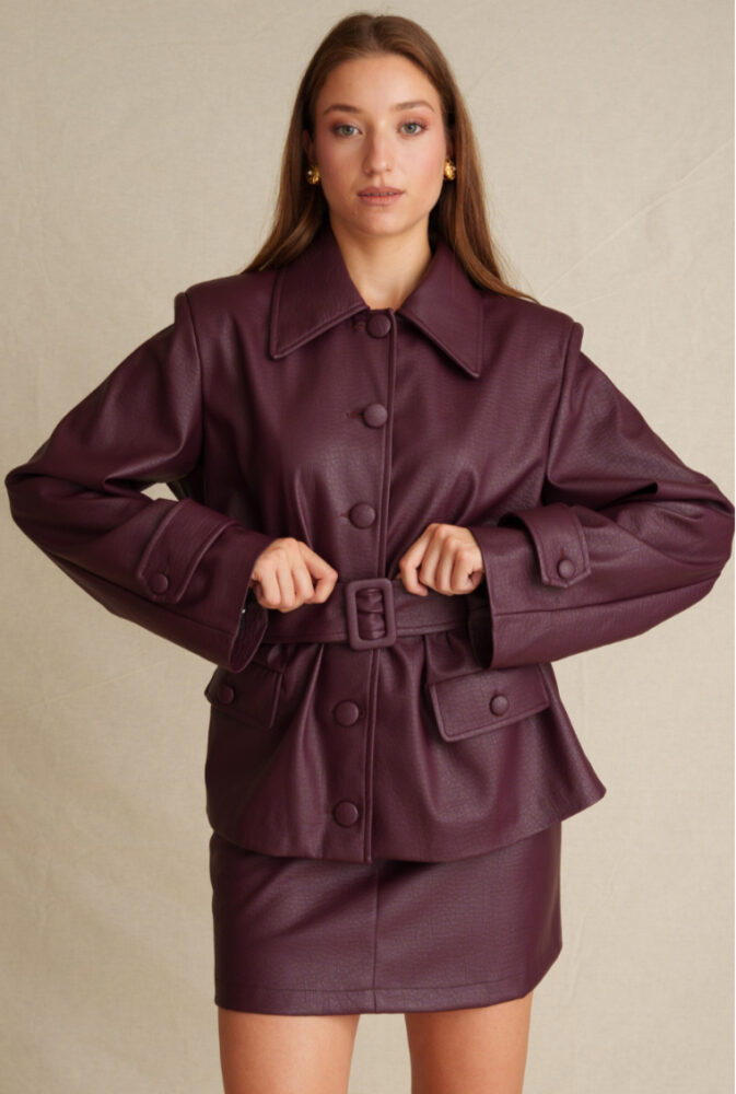 Midnight Berry Leather Jacket - Trikogia