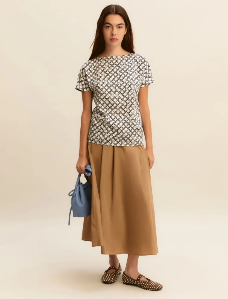 Emme Marella Emmsansa μπλούζα δύο υφών μπλε λευκό γεωμετρικό μοτίβο