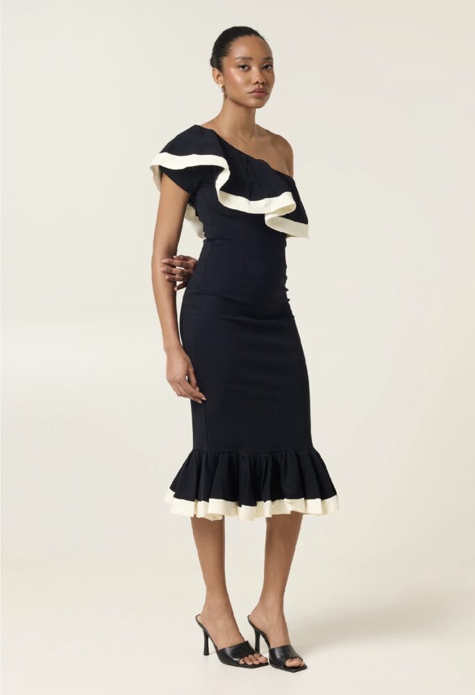 Rivoli One Shoulder Midi Dress - Eveleya