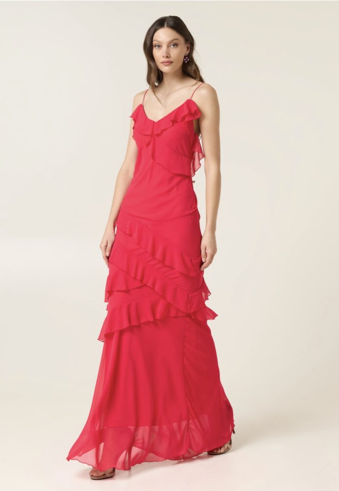 Strawberry Sorbet Maxi Ruffle Dress - Eveleya
