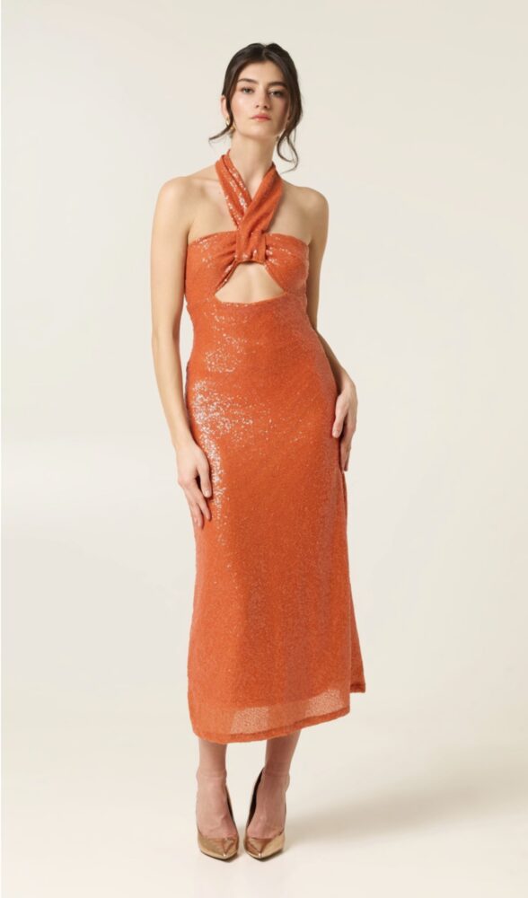 Sweet Tangerine Midi Sequined Dress - Eveleya