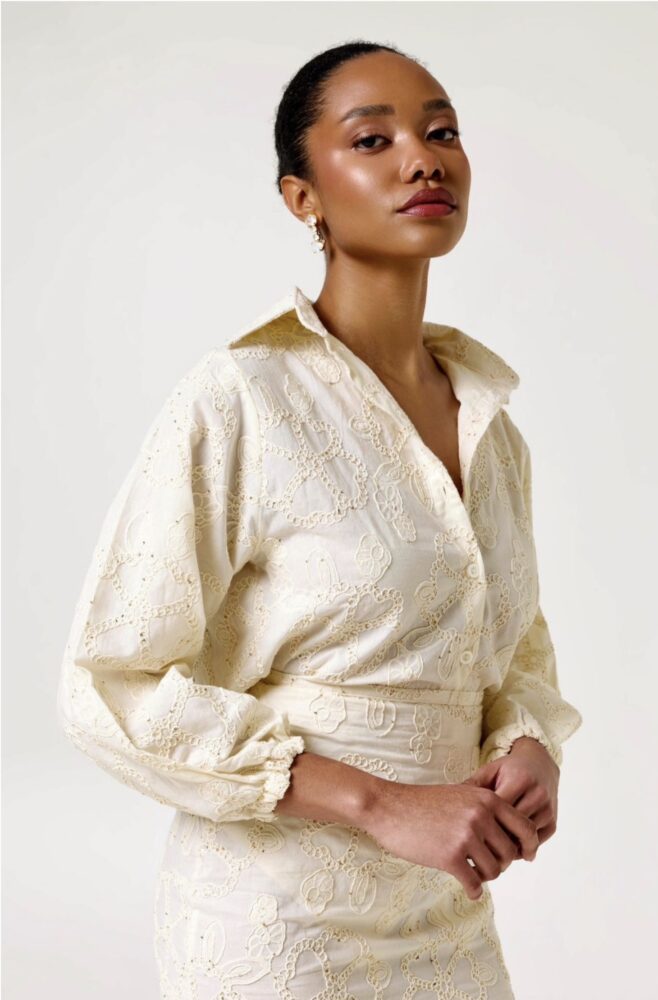 Ivory Embroidered Shirt - Eveleya