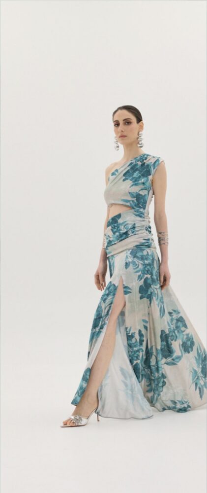 Romina Shimmery Maxi Dress (Nude/Turquoise) - Anna Samouka