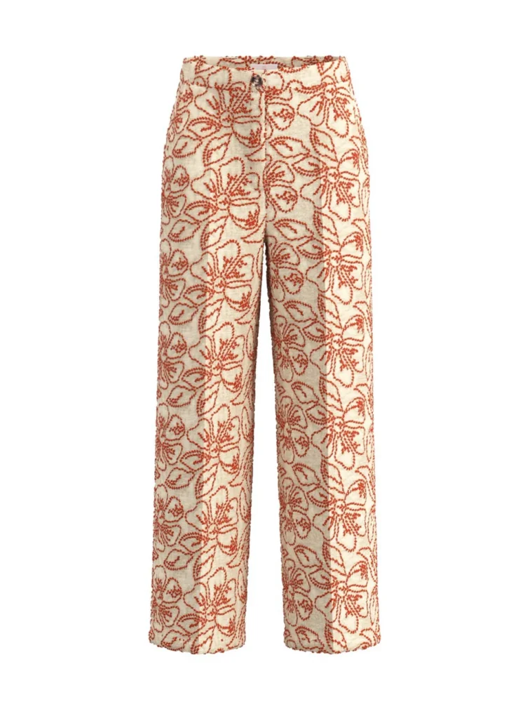 Emmtempra Geranium Red Embroidered Pants - Emme Marella