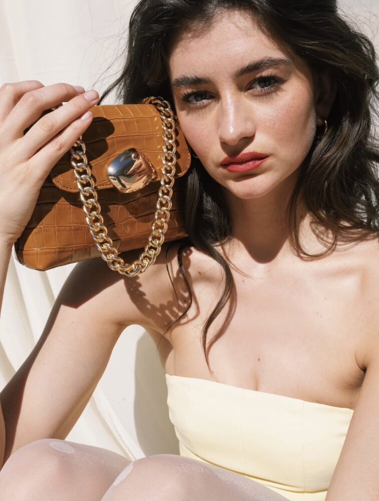 Maya Mini Caramel Croco Genuine Leather Bag - Clic Jewels