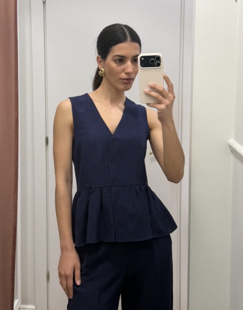 Emmelmo Navy Blue Flounce Top - Emme Marella