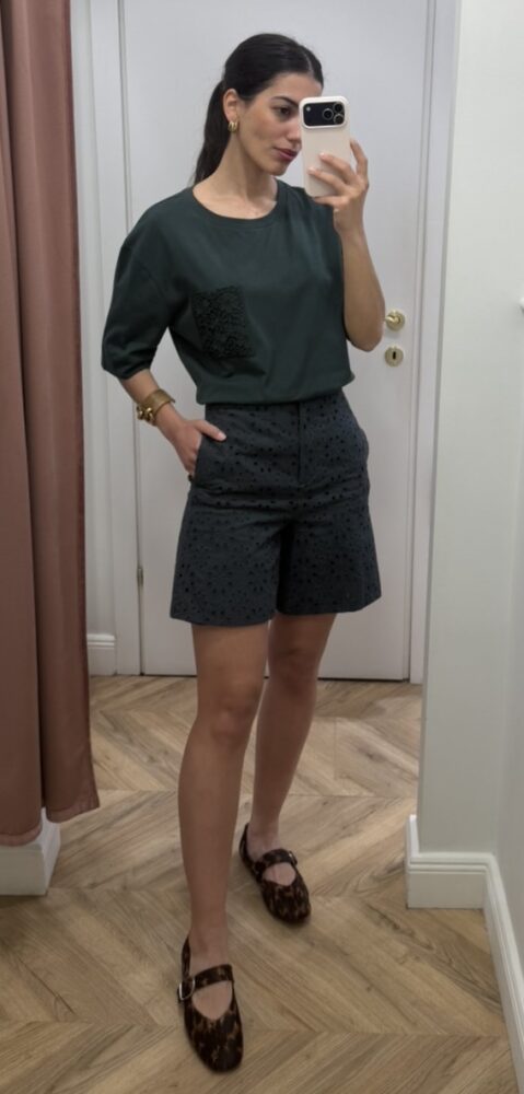 Emmstadio Green Broderie Bermuda Shorts - Emme Marella