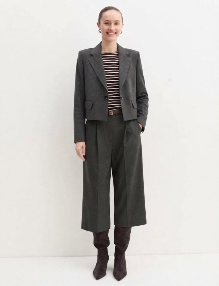 Emmvolto Cropped Blazer (Melange Dark Grey) - Emme Marella