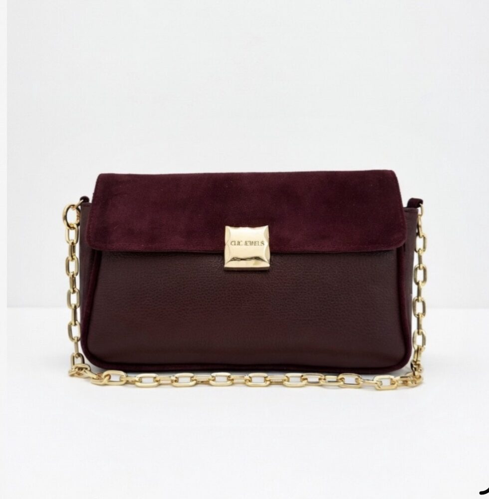 Neira Medium Bordeaux Suede/Dolaro Combo Genuine Leather Bag - Clic Jewels