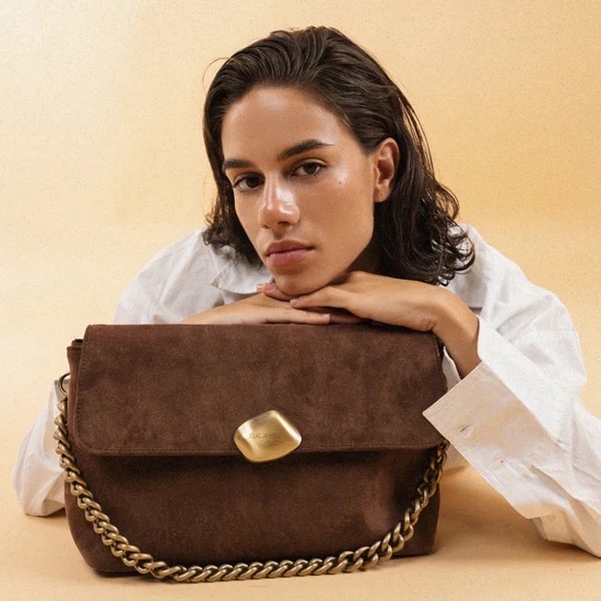 Ciara Large Brown Suede Genuine Leather Bag - Clic Jewels