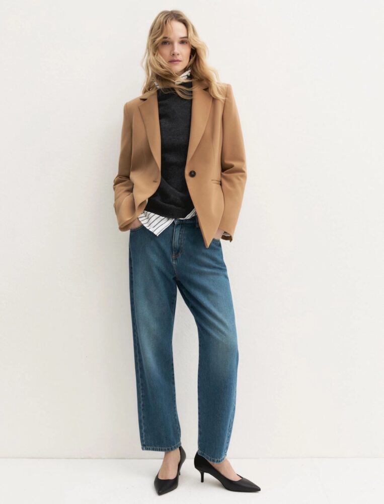 Emmbriose Semi-Fitted Stretch Twill Blazer (Camel) - Emme Marella