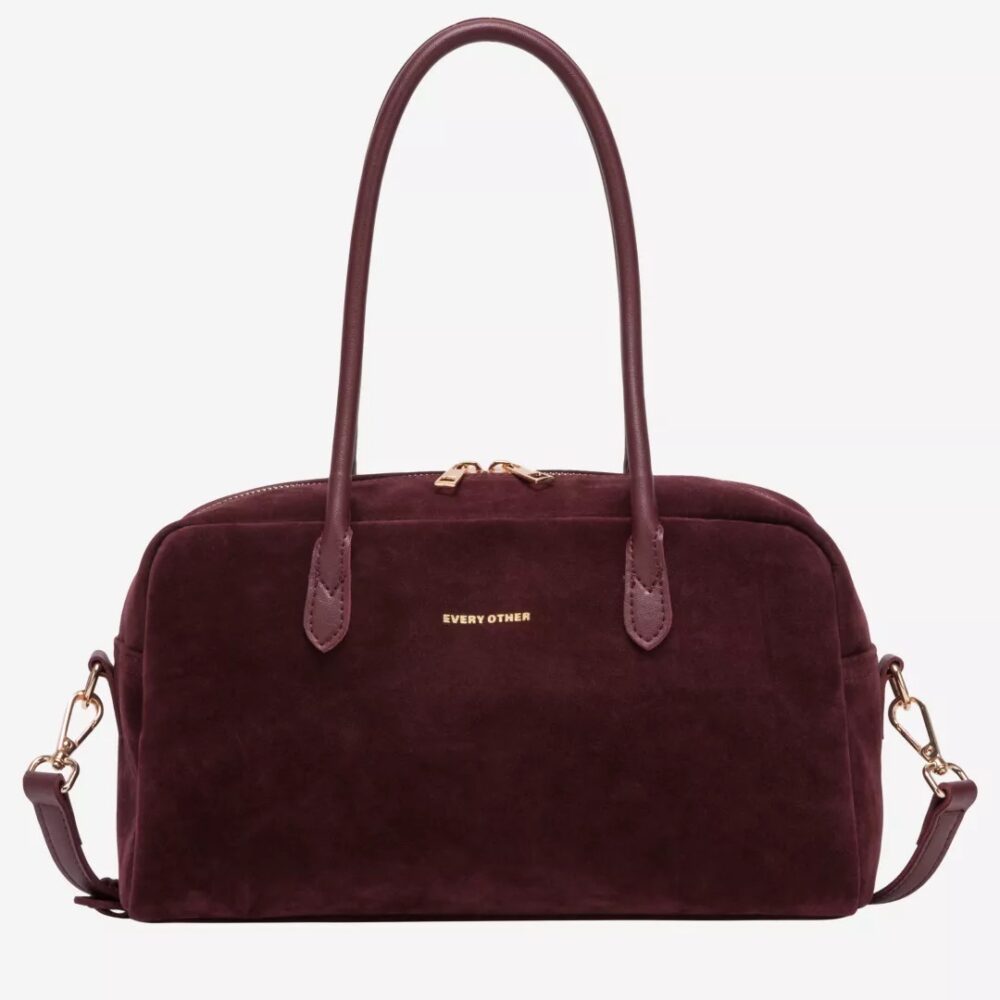 Noir Burgundy Faux Suede Bowling Bag - Every Other