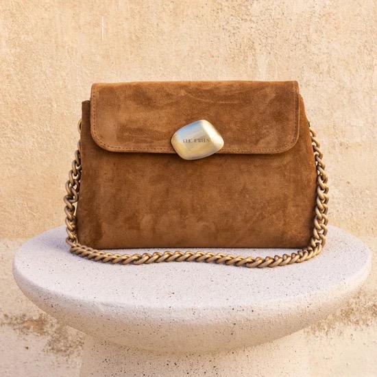 Donna Medium Camel Suede Genuine Leather Bag - Clic Jewels