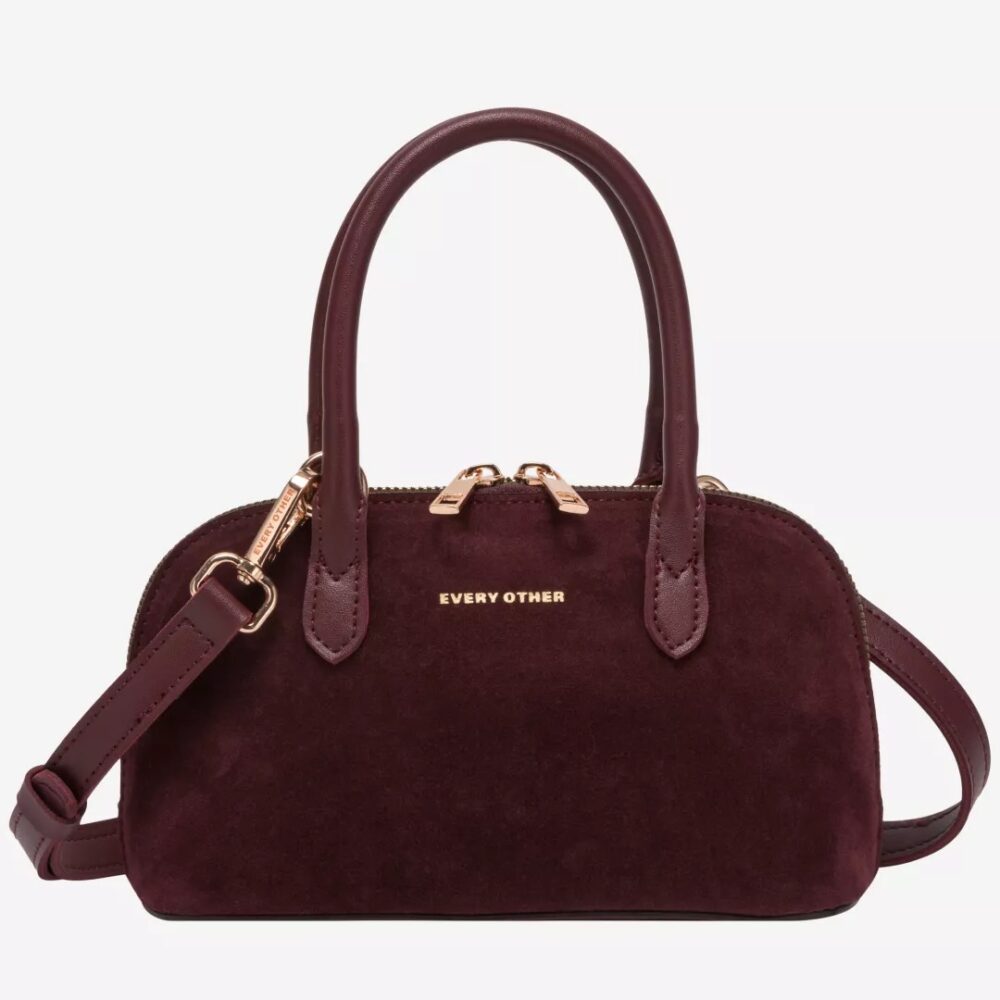 Small Noir Burgundy Faux Suede Bowling Bag - Every Other