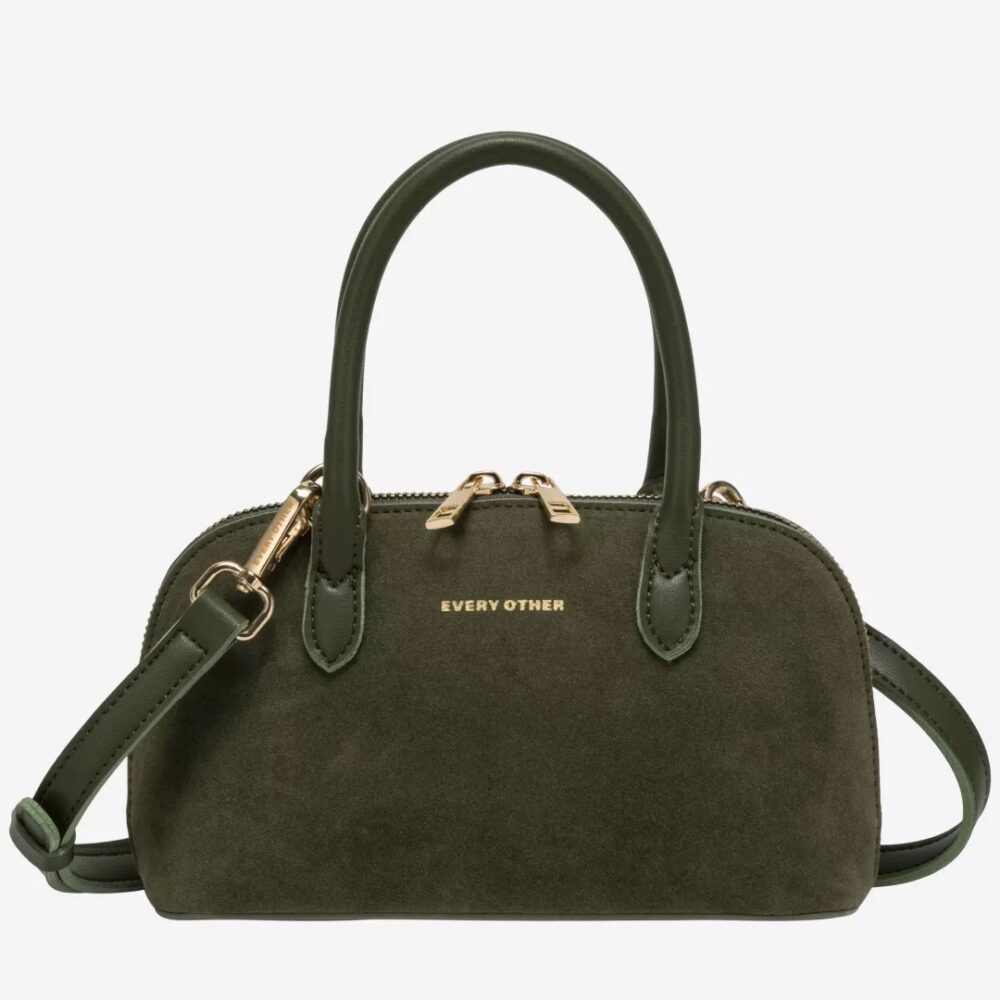 Small Noir Khaki Faux Suede Bowling Bag - Every Other