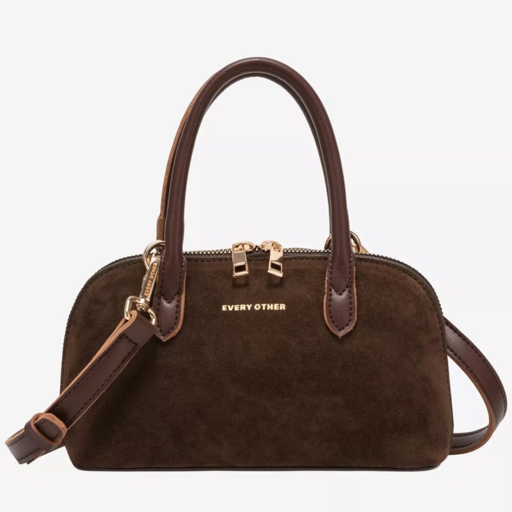 Small Noir Brown Faux Suede Bowling Bag - Every Other