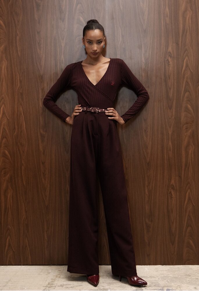 Burgundy Ribbed Crossover Top - Eveleya
